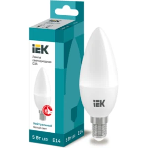 IEK Лампа светодиодная C35 свеча 5Вт 230В 4000К E14 - LLE-C35-5-230-40-E14 IEK Лампа светодиодная C35 свеча 5Вт 230В 4000К E14 - LLE-C35-5-230-40-E14