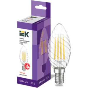 IEK Лампа светодиодная CT35 свеча витая прозрачная 5Вт 230В 3000К E14 серия 360° - LLF-CT35-5-230-30-E14-CL IEK Лампа светодиодная CT35 свеча витая прозрачная 5Вт 230В 3000К E14 серия 360° - LLF-CT35-5-230-30-E14-CL